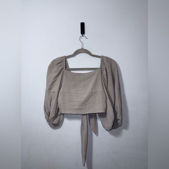 Jen’s Pirate Booty x Free People Puff Sleeve Tie Cropped BOHO Blouse Small EUC - Picture 1 of 9